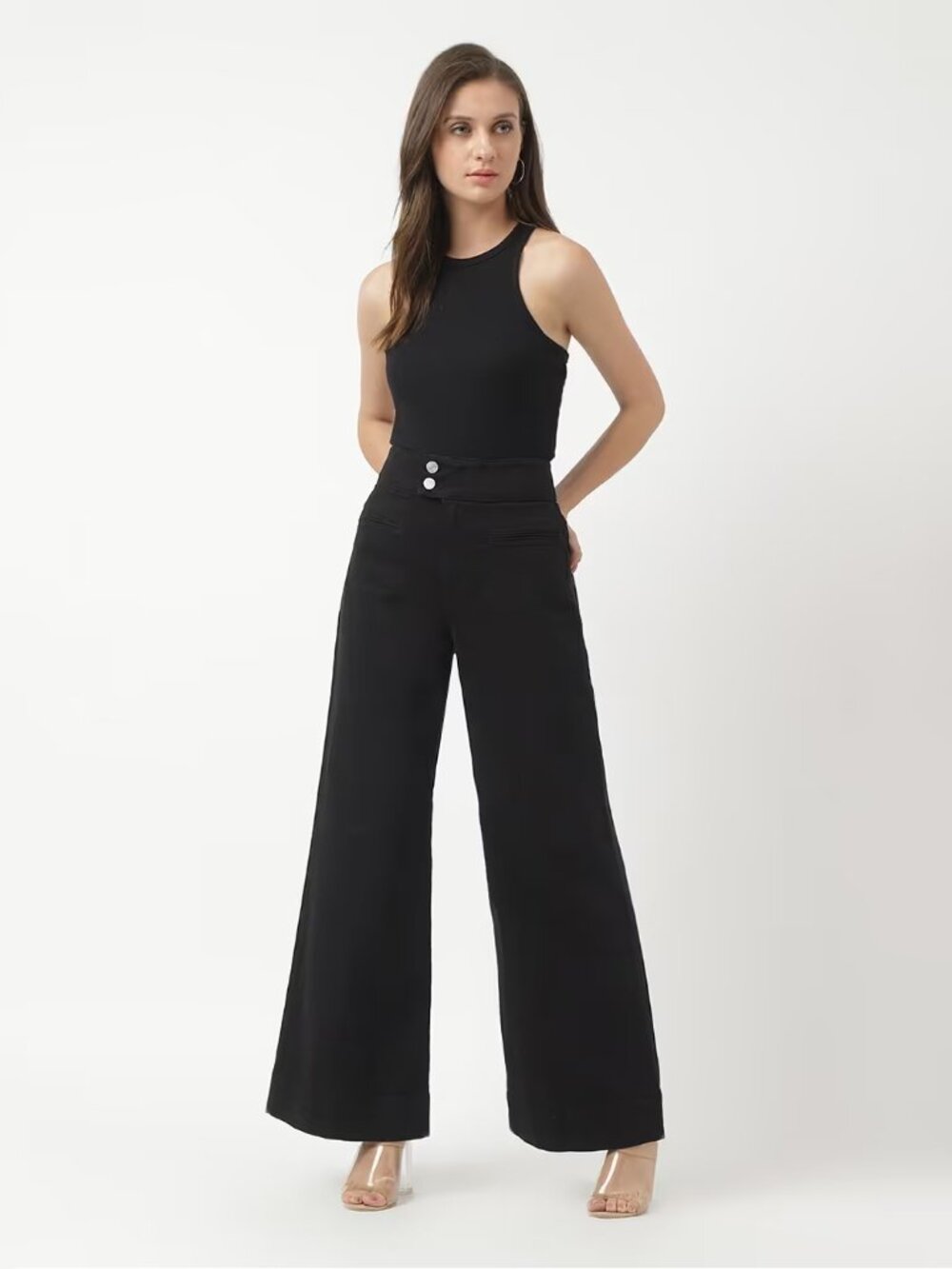 FRAME Le Pixie Hardy Noir Black High Rise Wide Leg Palazzo Jeans, Size 32